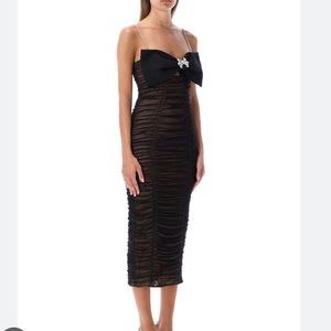 Self-Portrait Black Power Mesh Midi Dress